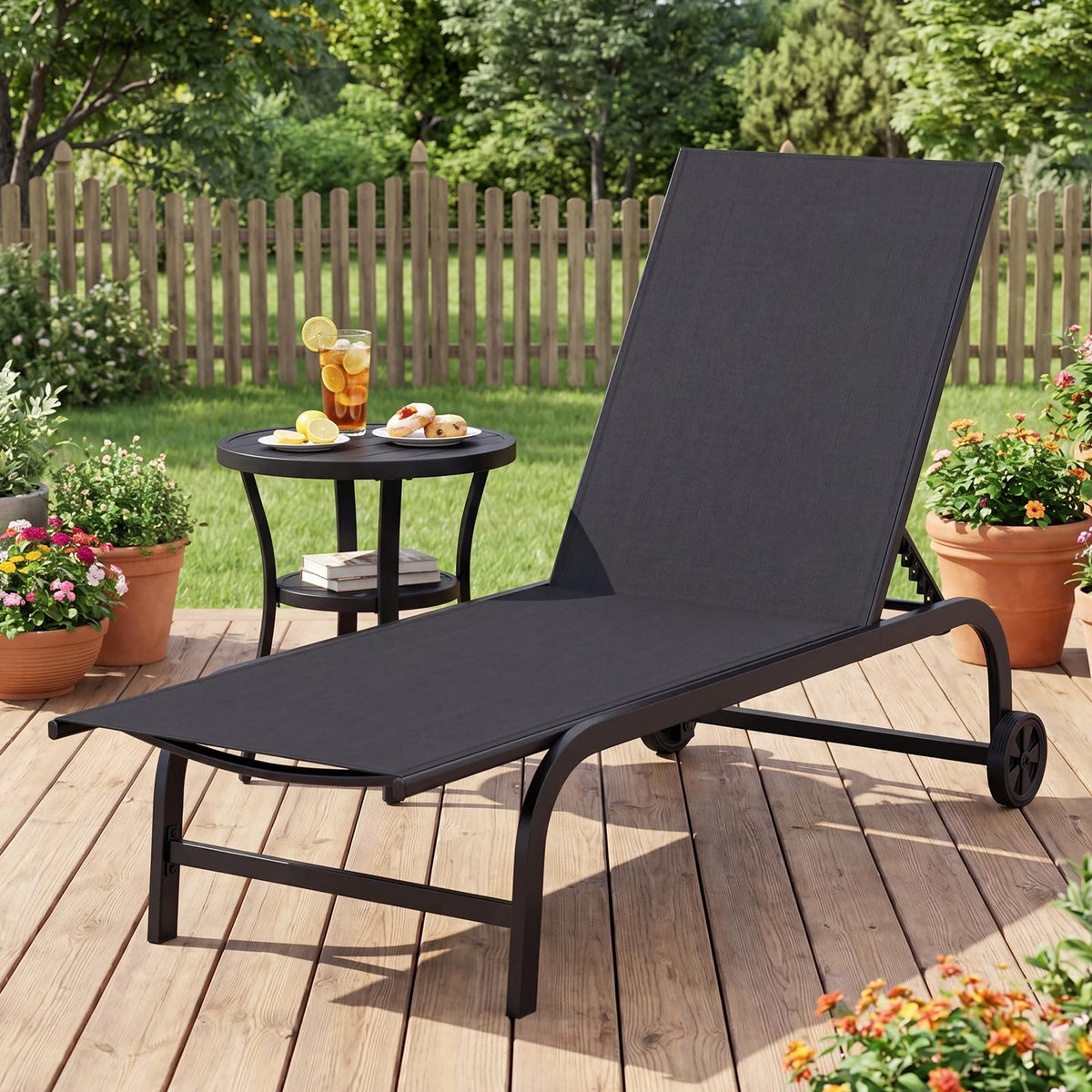 Tangkula Lounge Chair Outdoor 6-Position Recliner Metal Frame  Breathable Fabric (1/2)