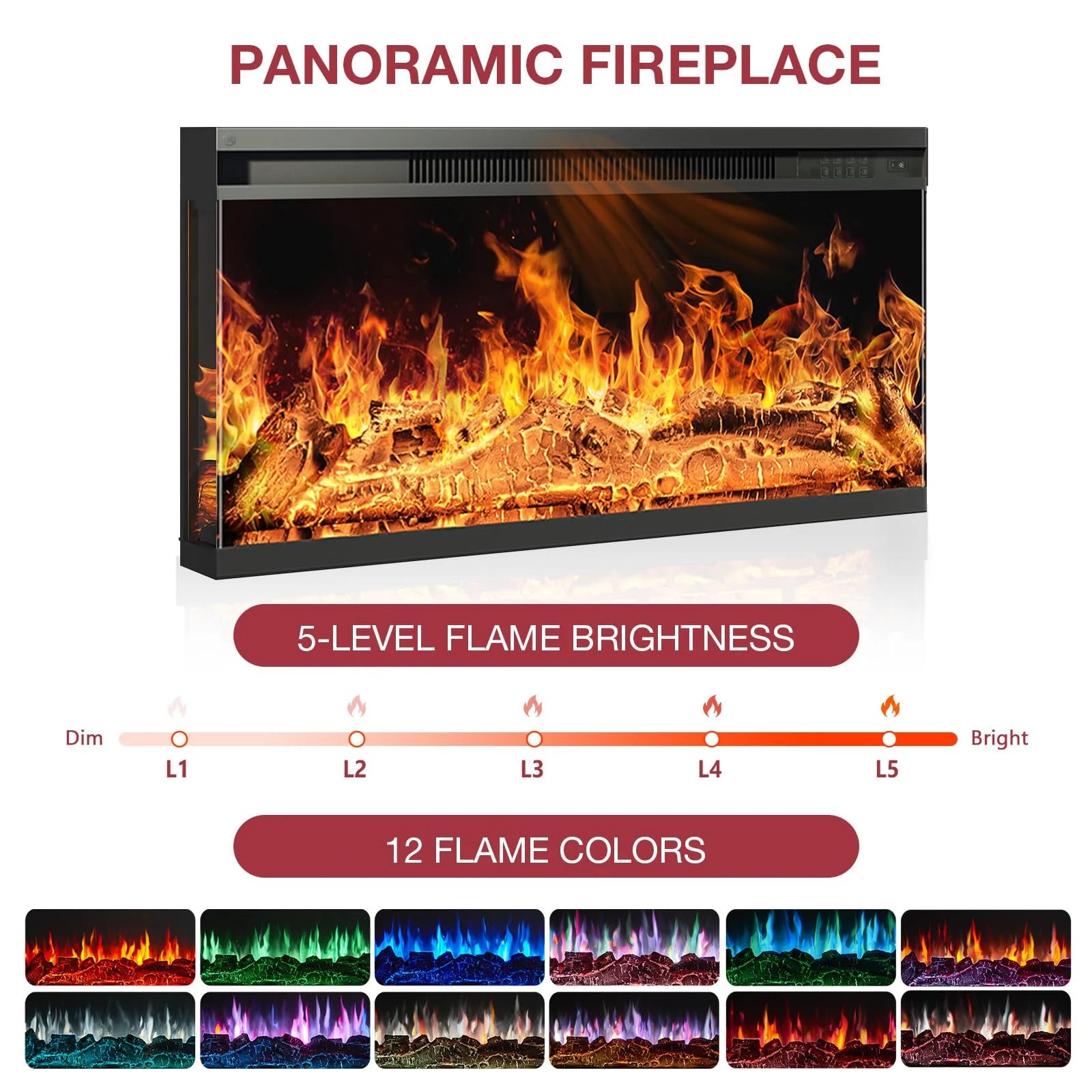 Easoger Fireplace TV Stand for Tvs up to 65", 12 Flame Colors&12 LED Light Colors, TV Console with 3-Sided Glass Fireplace, for Living Room, Gray