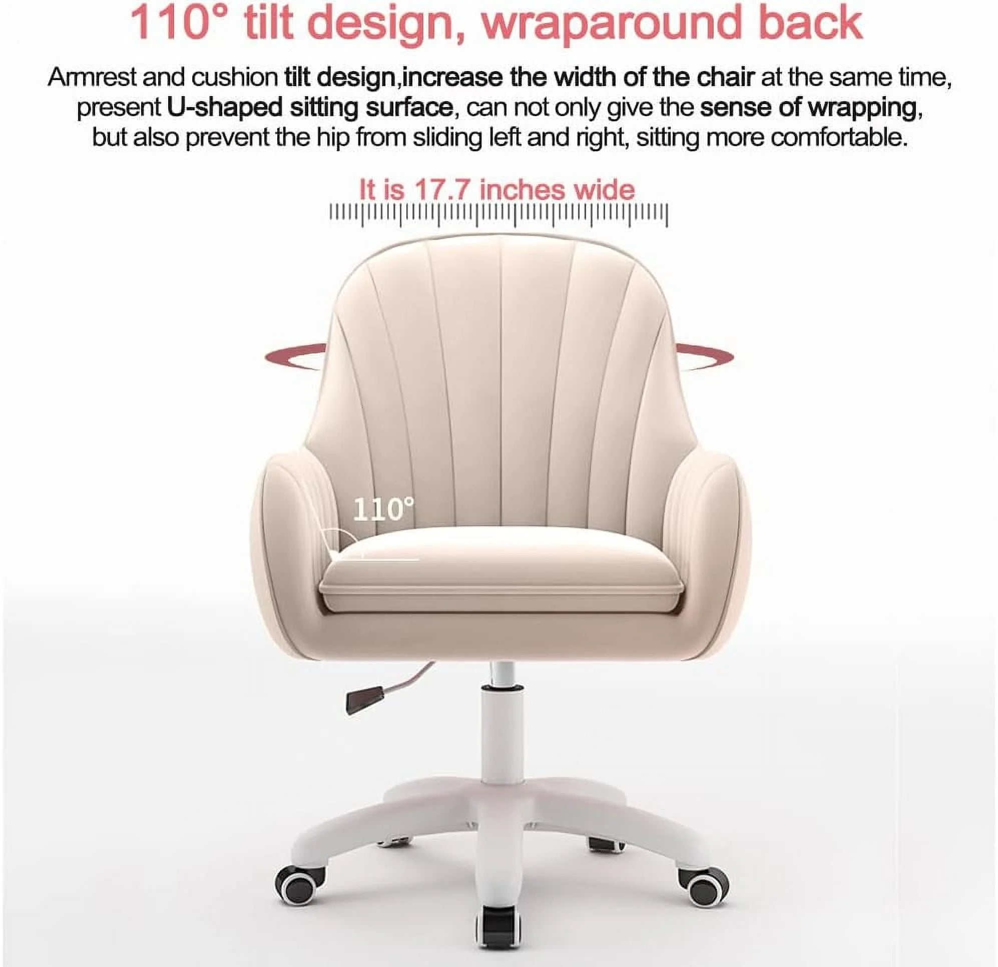Home Office Chair Computer Chair with Mid - Back Upholstered Modern Tufted Computer Task Chair Swivel Height Adjustable Velvet Accent Chair.white