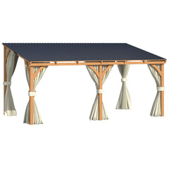 AECOJOY 16x10 Outdoor Wooden Pergola Gazebo with Curtains and Netting for Patio