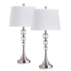 Homeglam Madison 27 - Inch Crystal Ball Metal Table Lamp (Set of 2) Brushed Nickel