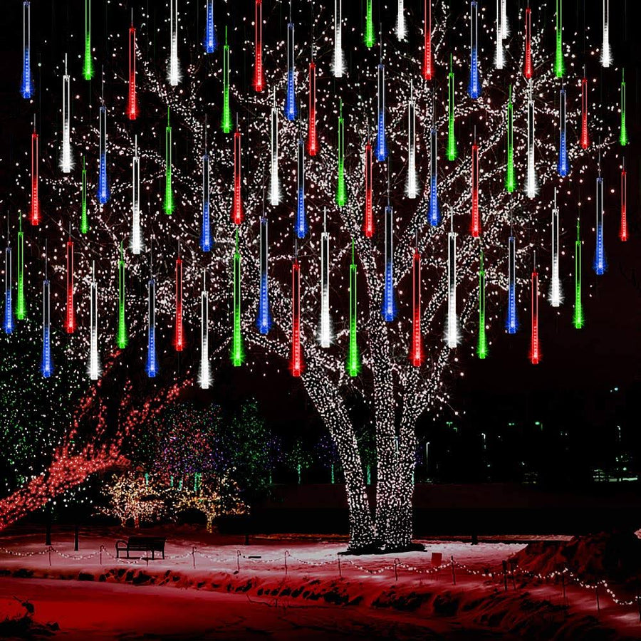 Kwaiffeo Meteor Shower Lights Falling Rain Lights, Christmas Lights Outdoor 12 inch 8 Tube Snow Falling Icicle Cascading Lights for Xmas Tree Decor