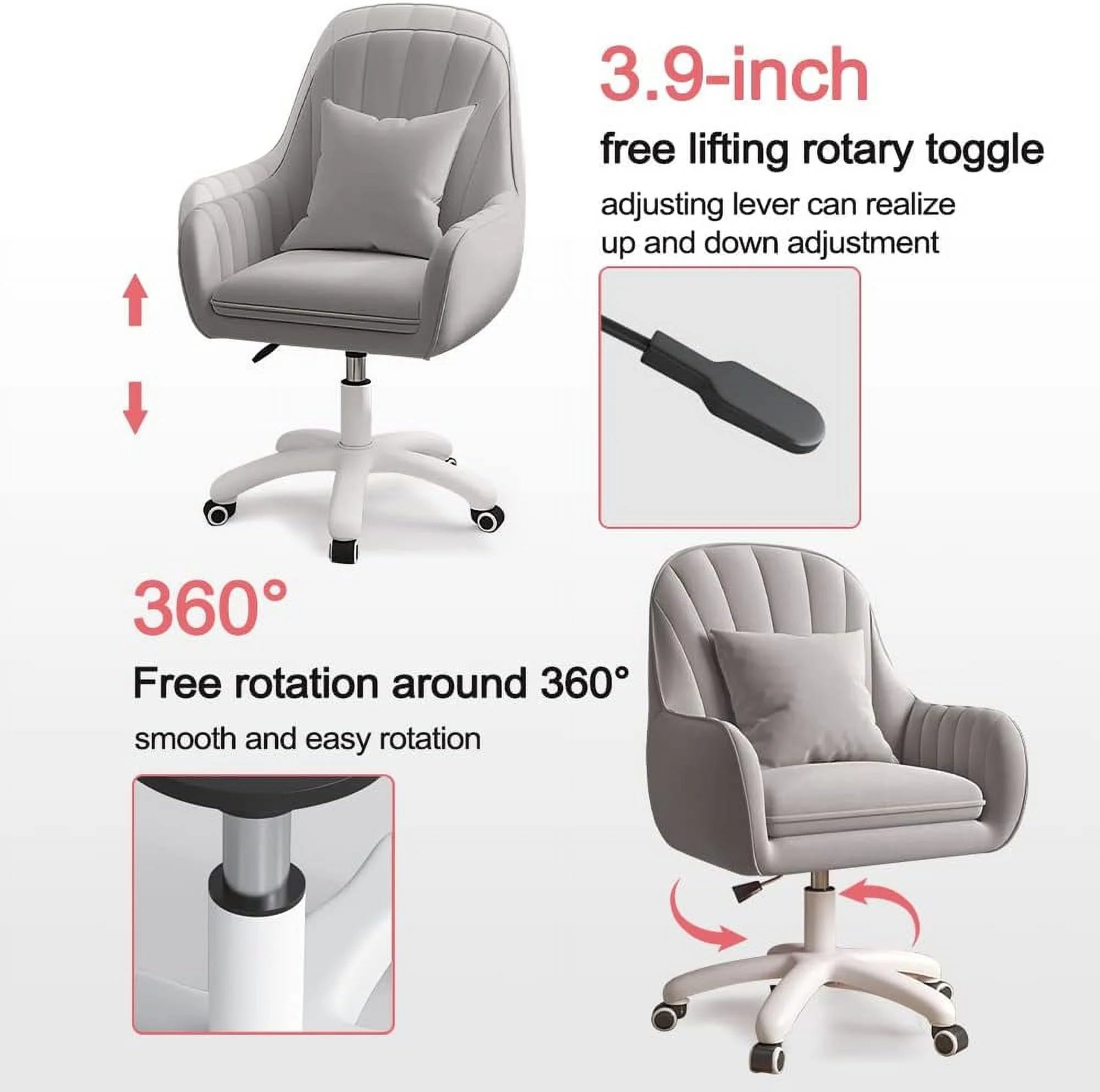 Home Office Chair Computer Chair with Mid - Back Upholstered Modern Tufted Computer Task Chair Swivel Height Adjustable Velvet Accent Chair.white