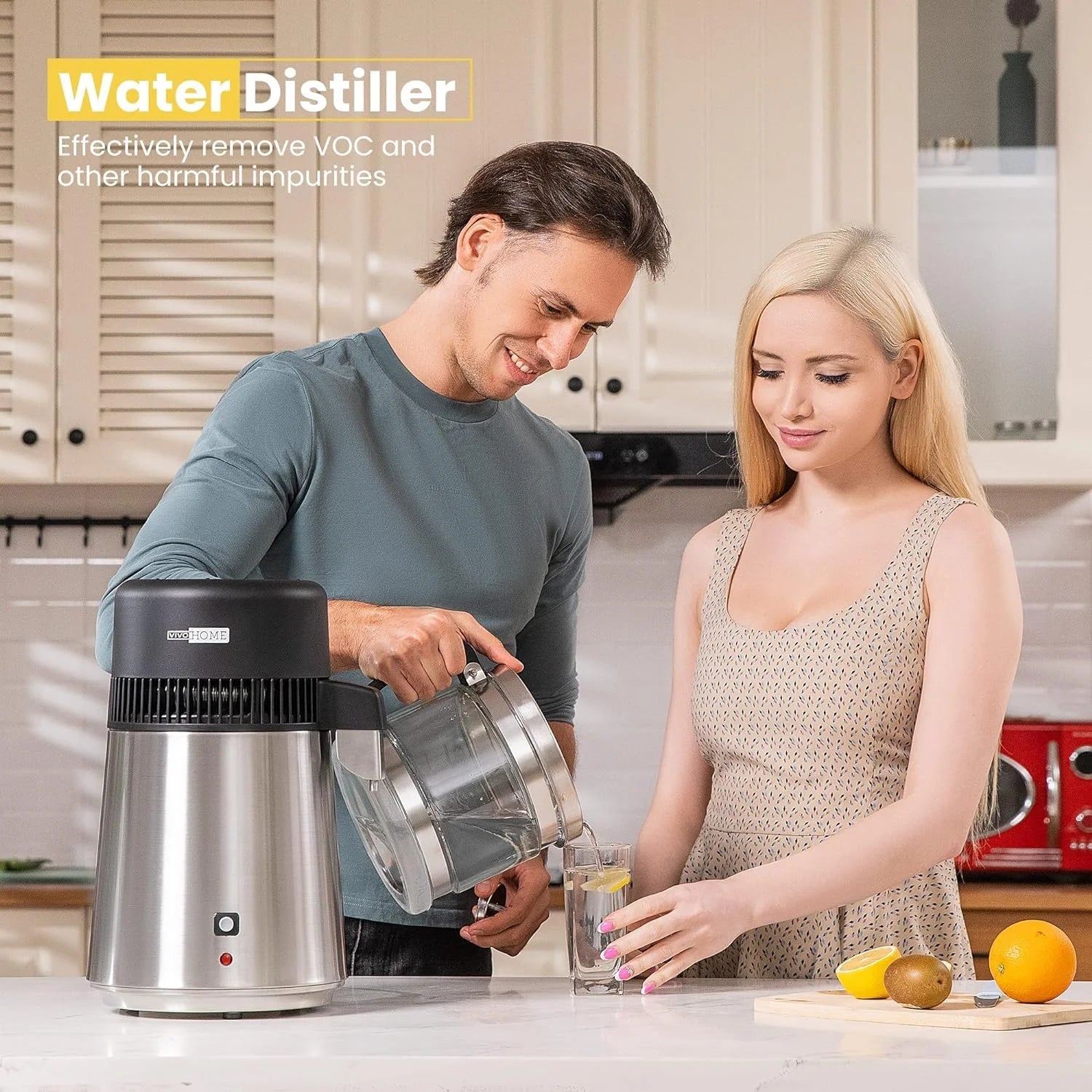SPECSTAR Water Distiller Countertop 1.1 Gallon/4 L 304 Stainless Steel Distilled Water Machine with Smart Switch Purifier Filter for Home Office