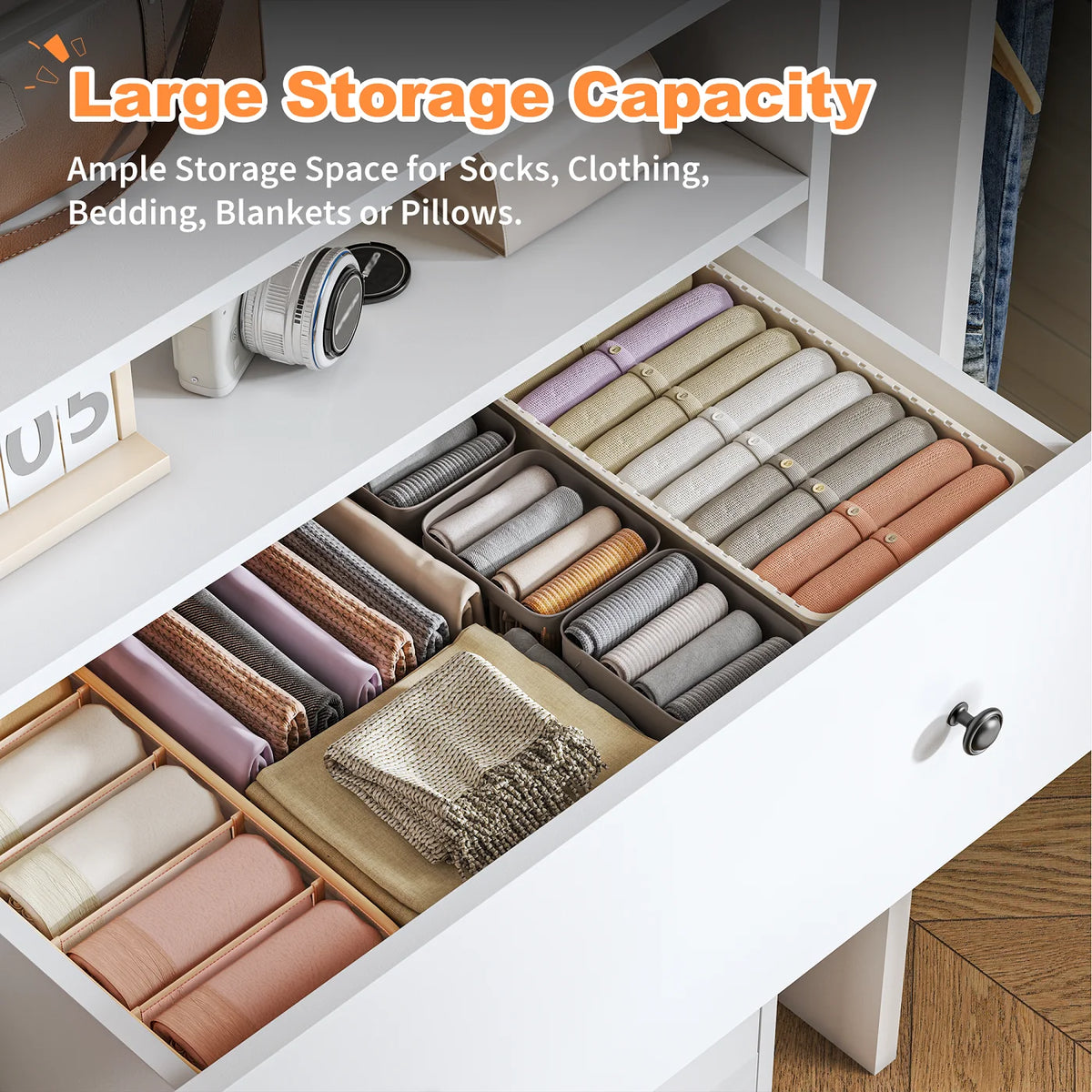 4 - Drawer Black Wood Dresser with LED Lights, Modern Chest of Drawers for Bedroom, Living Room