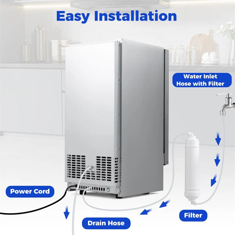 110 LBS/24H Commercial Ice Maker, 15" Built-in Undercounter Ice Machine with 25 LBS Storage & Reversible Door for Home Bar, Restaurant