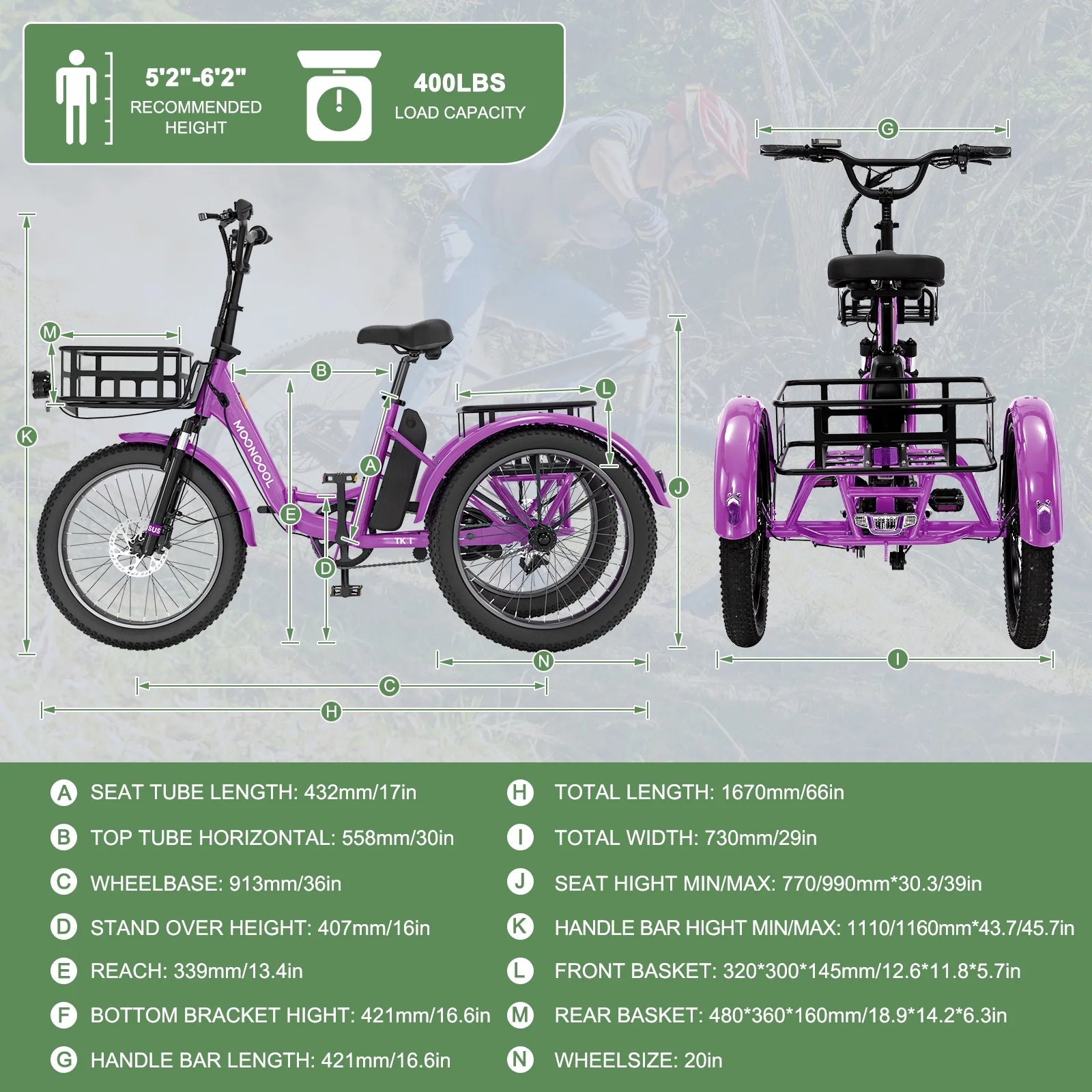 ABORON 3.0 Fat Tire Electric Trike for Senior Foldable E - Bike, 500W Motorized Tricycle Adult 20" Folding 3 Wheel Electric Commute Bike Trike W/48V Battery and Storage Baskets