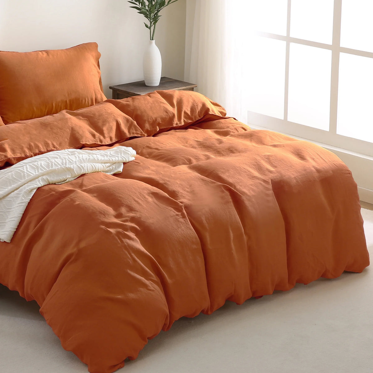 100% Pure Linen Duvet Cover with Button Closure and Corner Ties Soft & Breathable - Natural Full/Queen
