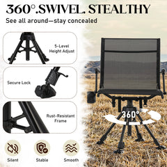 AECOJOY No Cushion Hunting Chair, Durable Metal Frame, Silent Swivel for Outdoor Shooting & Fishing