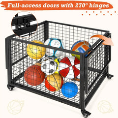 AECOJOY Ball Cart Storage, Rolling Basketball Bin with Wheels for Garage, School, Gym, Sports Equipment and Toy Organizer, Large