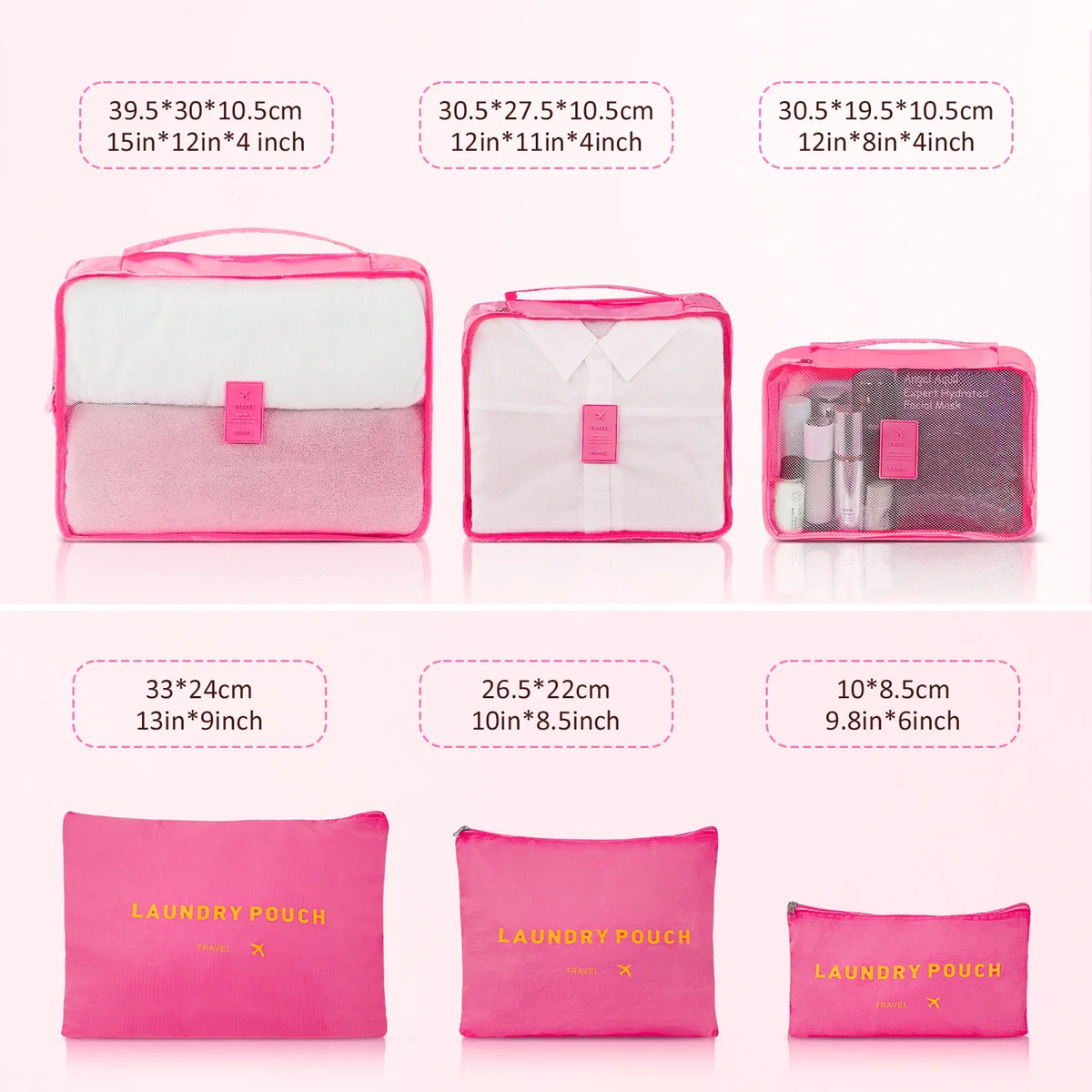 9 Piece Luggage Sets, Hard 20 24 28 in Luggage with 6 Pieces Organize Bags Travel Suitcases Sets with Wheels, Rosé