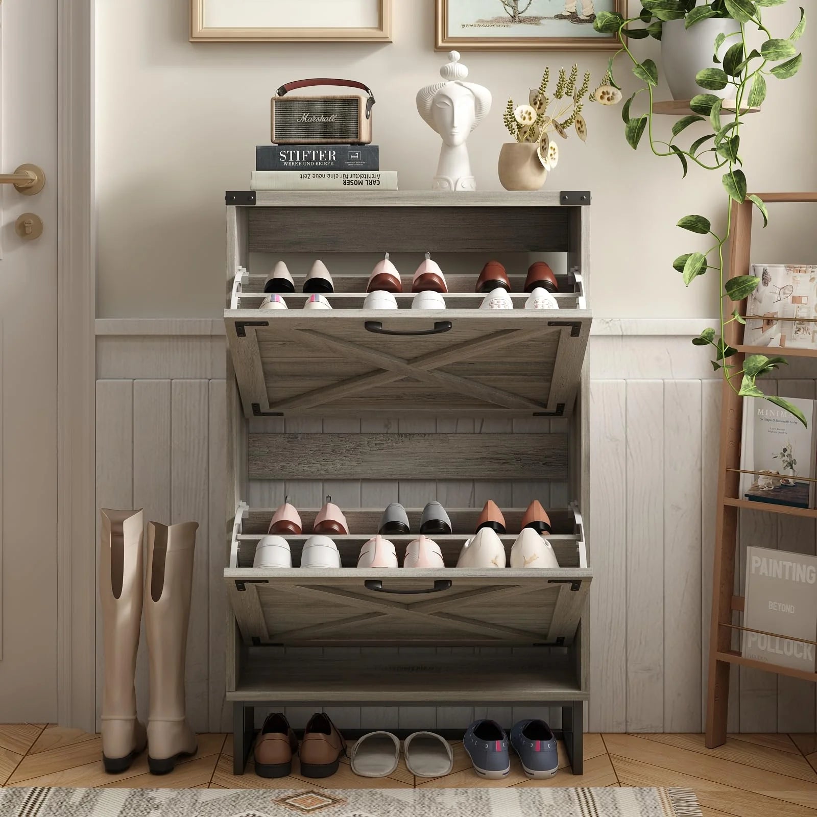 Maupvit 24 W Farmhouse Shoe Cabinet Storage for Entryway