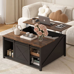 Waleaf Wooden Coffee Table, Lift Top Coffee Table with Large Hidden Storage Shelf for Living Room