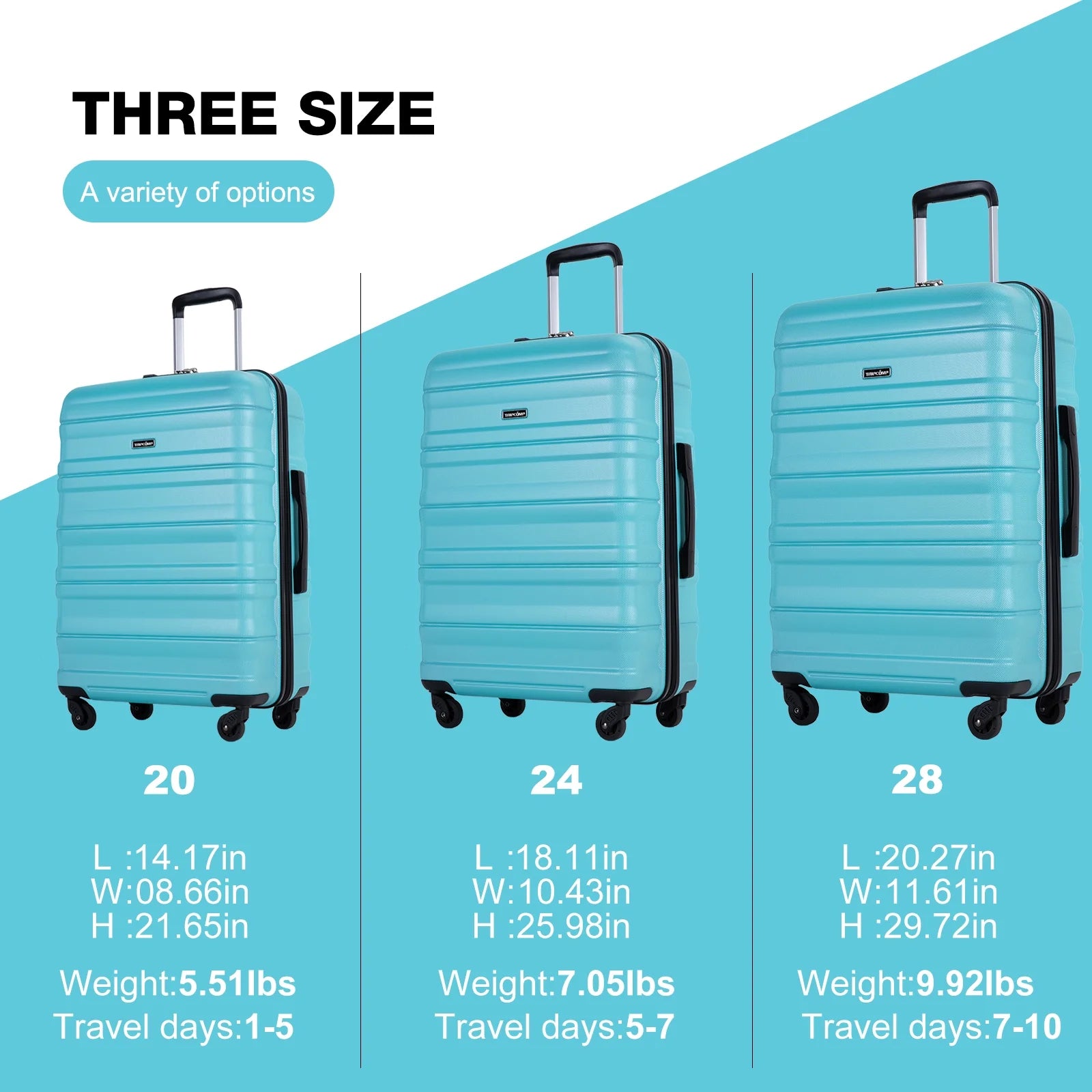 Tripcomp Hardside Luggage Set 3 - Piece Set (21/25/29) Lightweight Suitcase 4 - Wheeled Suitcase Set(Purple)