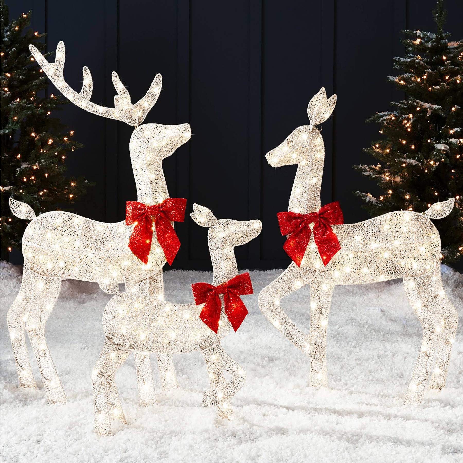Best Choice Products 4ft 3-Piece Lighted 2D Christmas Deer Set Outdoor Yard Decoration w/ 175 LED Lights, Stakes - White