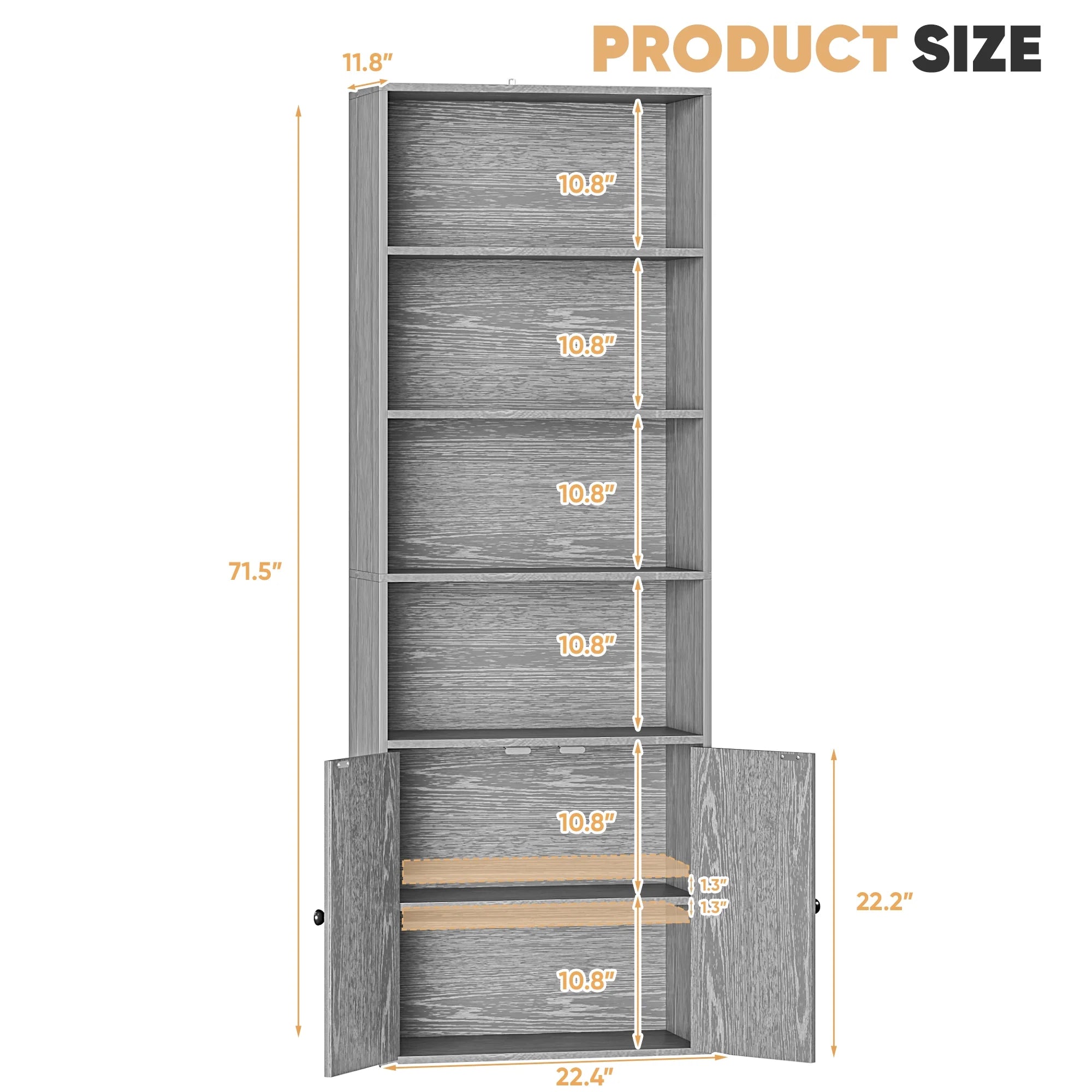 Furmax 1 Piece 4 - Shelf Farmhouse Bookcases 4 - Tier Bookshelf with Adjustable Shelves&Doors, Storage Cabinet for Home Living Room, Kitchen, Office, White