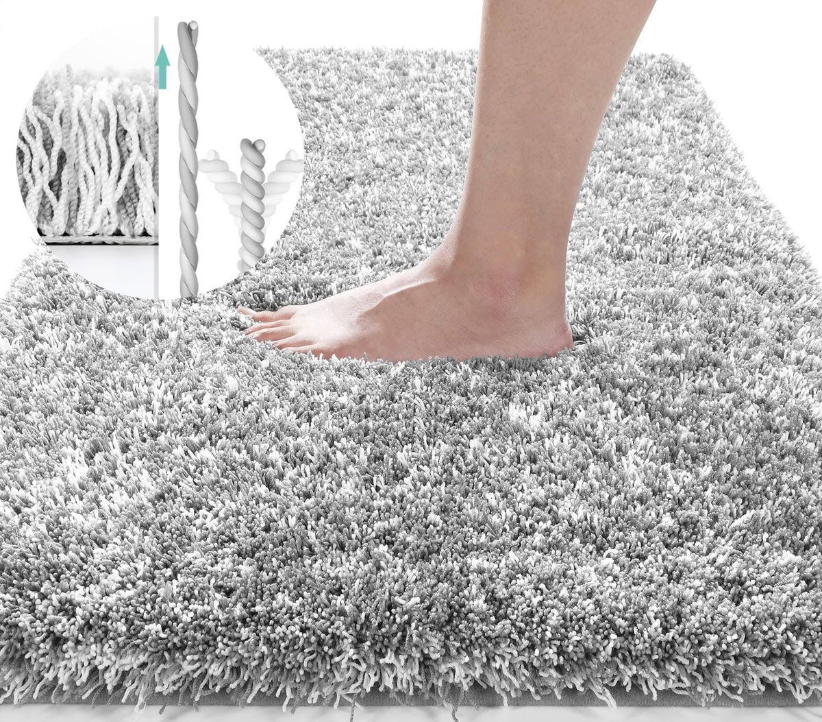 Yimobra Luxury Bathroom Rugs, Shaggy Bath Mats, Non Slip, Water Absorbent Microfiber, Machine Washable, Fluffy Plush Soft Shower Rugs, Thick Floor Mat