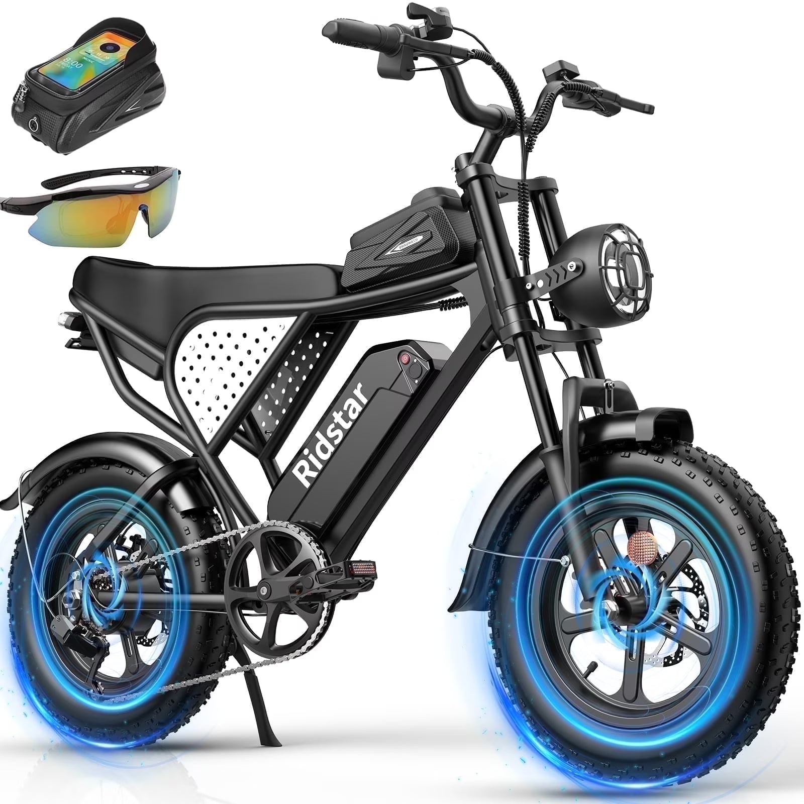 Ridstar Electric Bike for Adults Q20, 1200W 30MPH, 48V 15.6ah Electric Bicycle, 7 Speed Full Suspension Mountain Bike UL2849