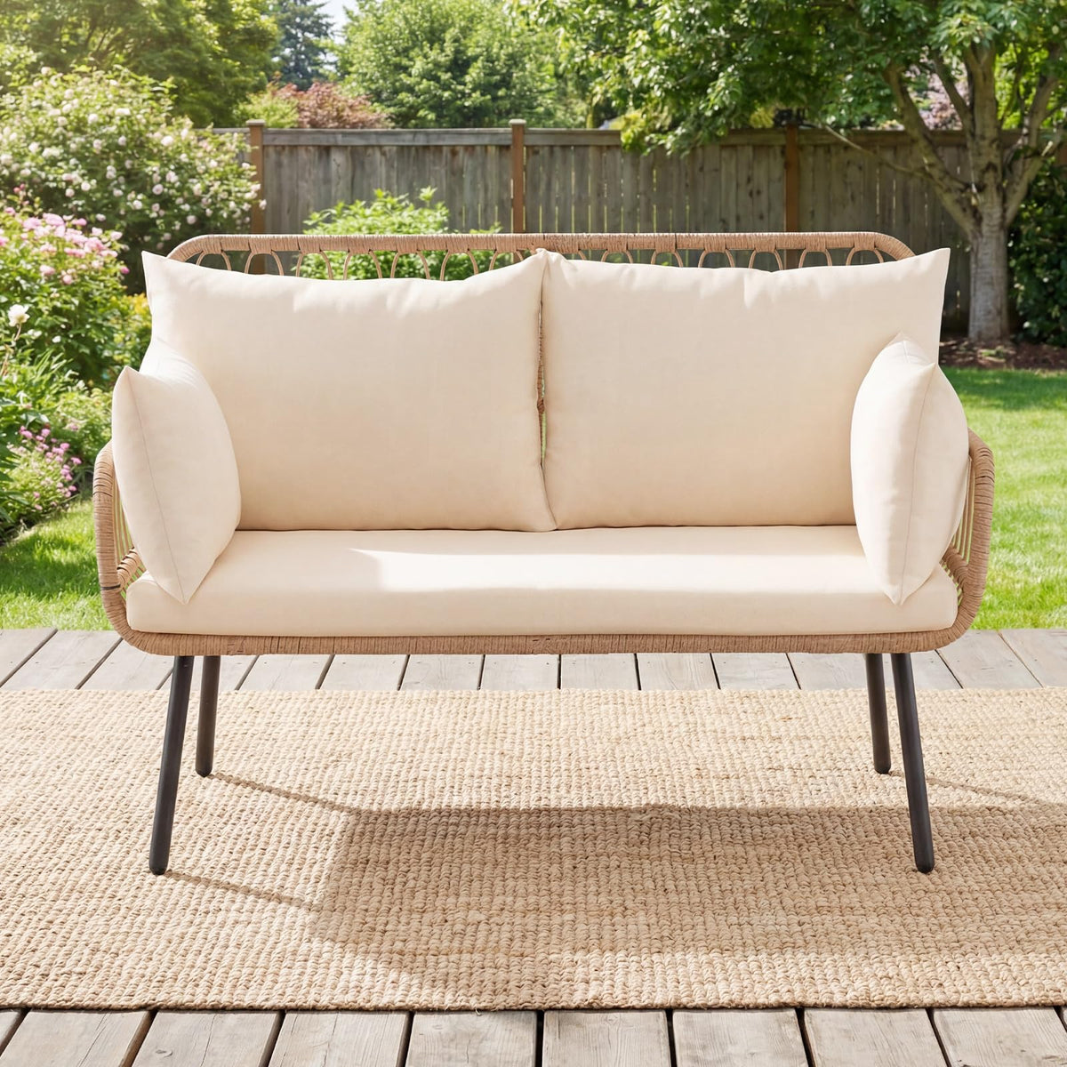 Tangkula PE Rattan Patio Wicker Loveseat