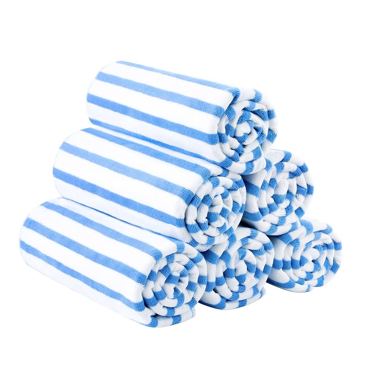 Jml 6-Pack Cabana Striped Beach Towel Bath Towel Blue, Size: 27