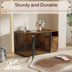 AECOJOY Dog Crate Furniture with Storage Cabinet, 42 Inch Wooden & Steel Decorative Indoor Kennel, Pet Cage End Table