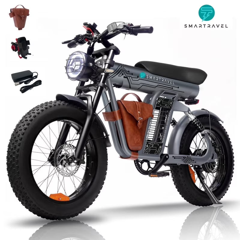 3000W(Peak) Motor 35MPH SMARTRAVEL ST202 Electric Dirt Bike for Adults, 52V50AH Dual Battery Ebike, 92+ Miles Range, 20" Motorcycle Tire UL2849 Certified, Full Suspension