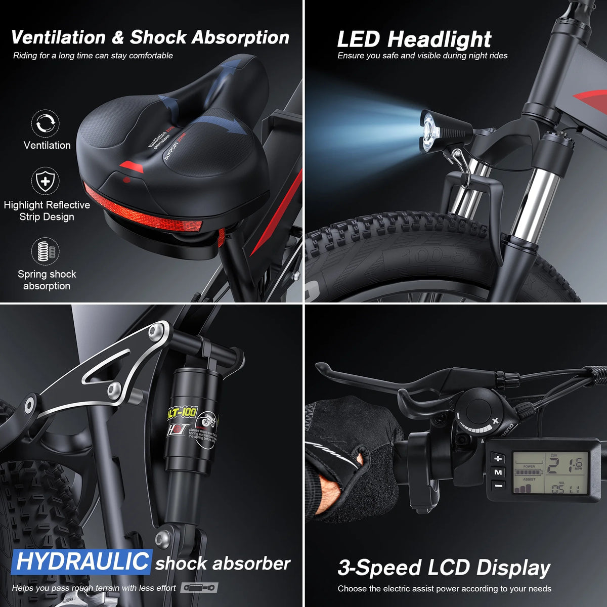 Totguard 26"x4" Electric Bike, Fat Tire 500W Ebike, Foldable Electric Bicycles E Bikes for Adults Electric 48V 10ah Battery, Dual Shock Absorber, Lockable Fork UL2849