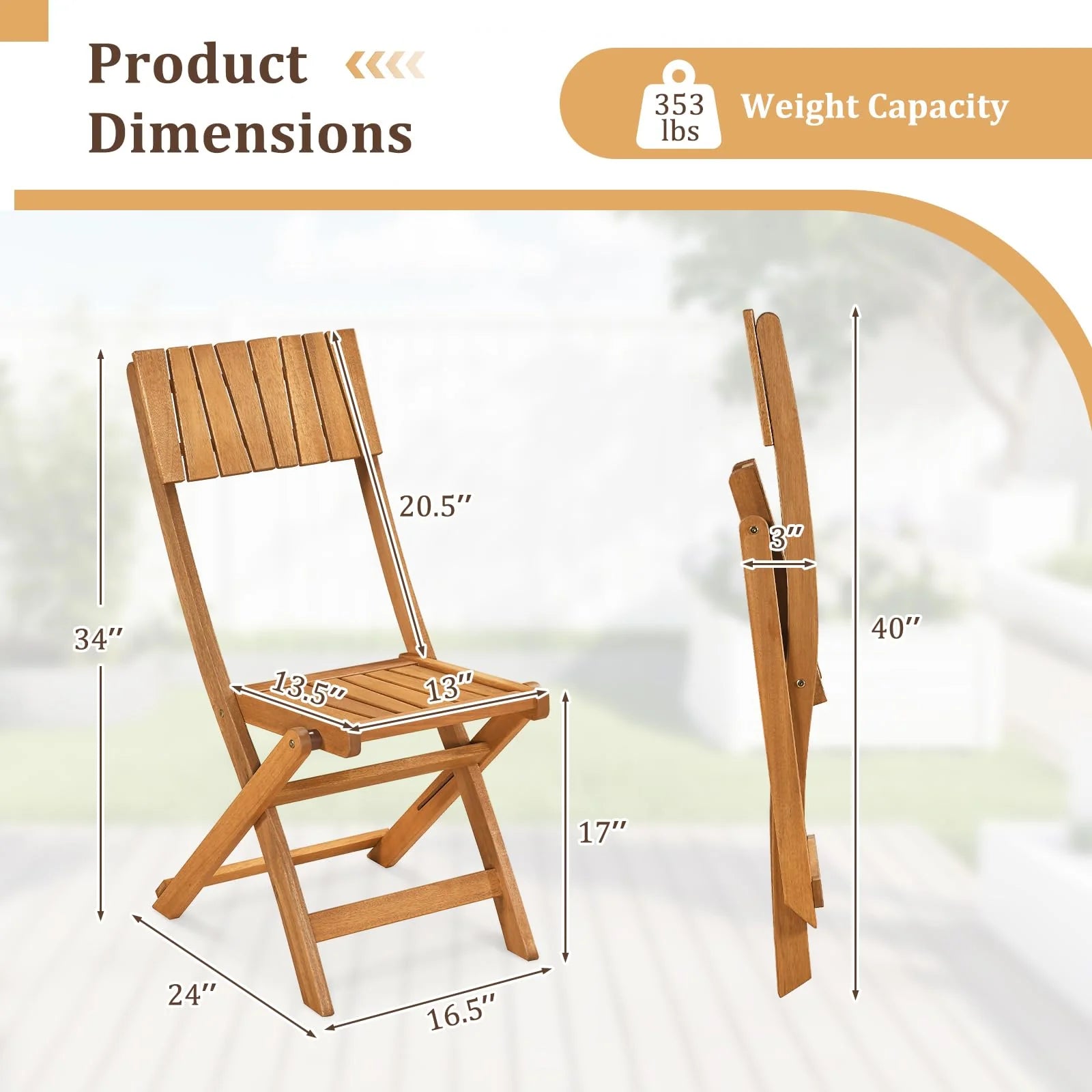 Tangkula Wood Foldable Patio Chairs Set of 2/4