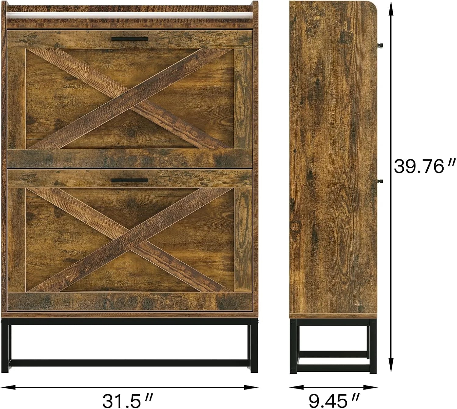 HAIOOU Shoe Storage Cabinet, Wood Shoe Cabinet with Adjustable Shelf for Entryway with 3 Flip Drawers, Rustic Brown