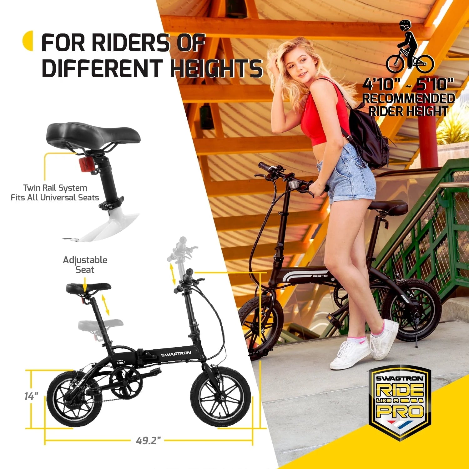Swagtron Swagcycle EB5 Pro Plus Lightweight Aluminum Folding Electric Bike with Pedals