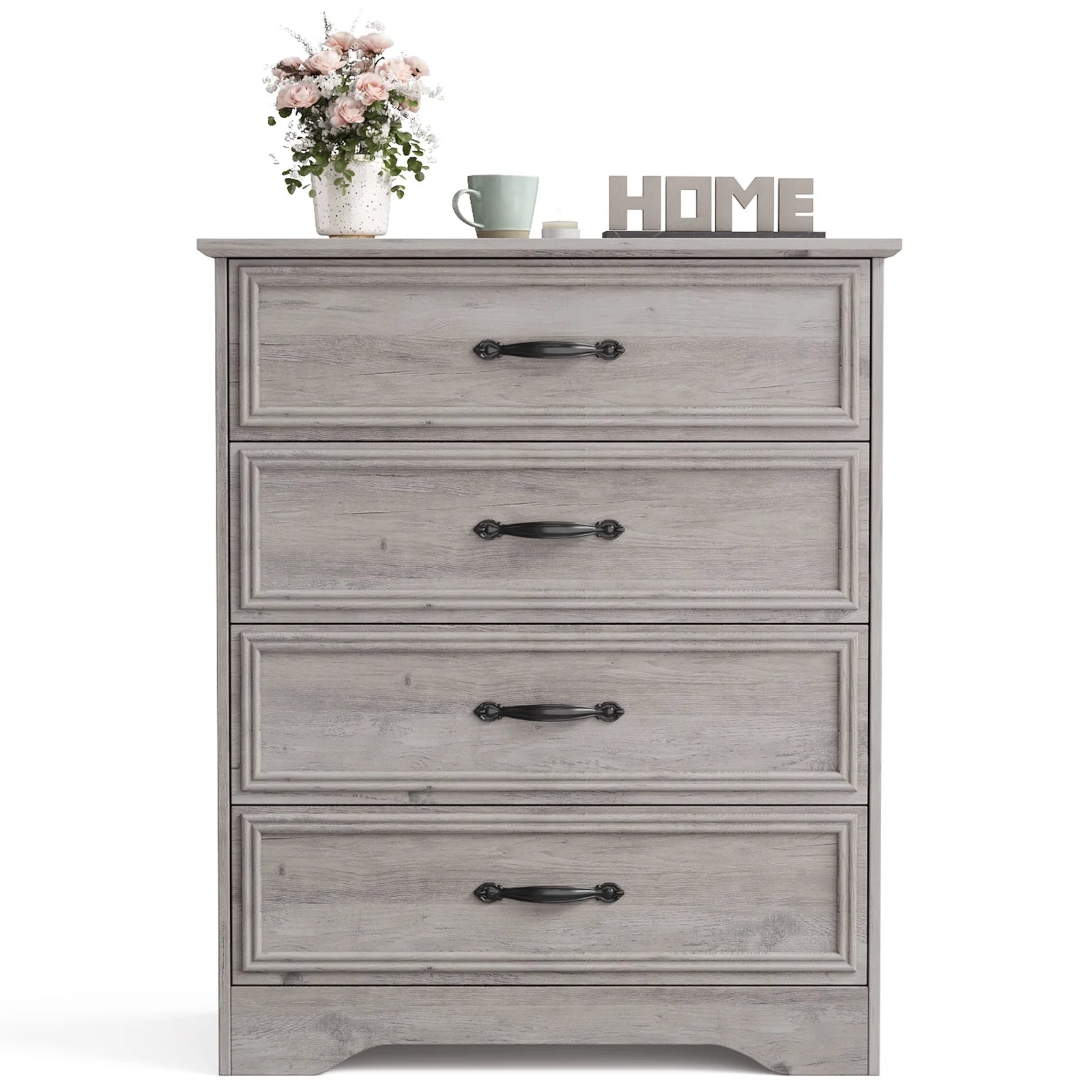 Holliwill 4 Drawer Dressers for Bedroom, Modern Wood Chest of Drawers Storage Cabinet for Living Room, Hallway, Gray