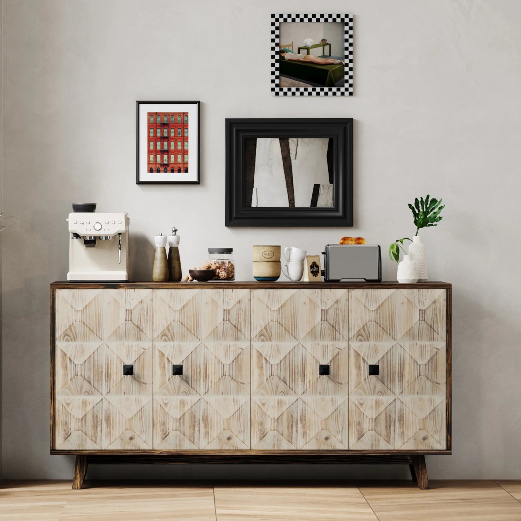 Large 4 - Door Storage Cabinet with Adjustable Shelves, Modern Multi - Room Organizer for Living Room, Kitchen, Bedroom, Hallway - Blue