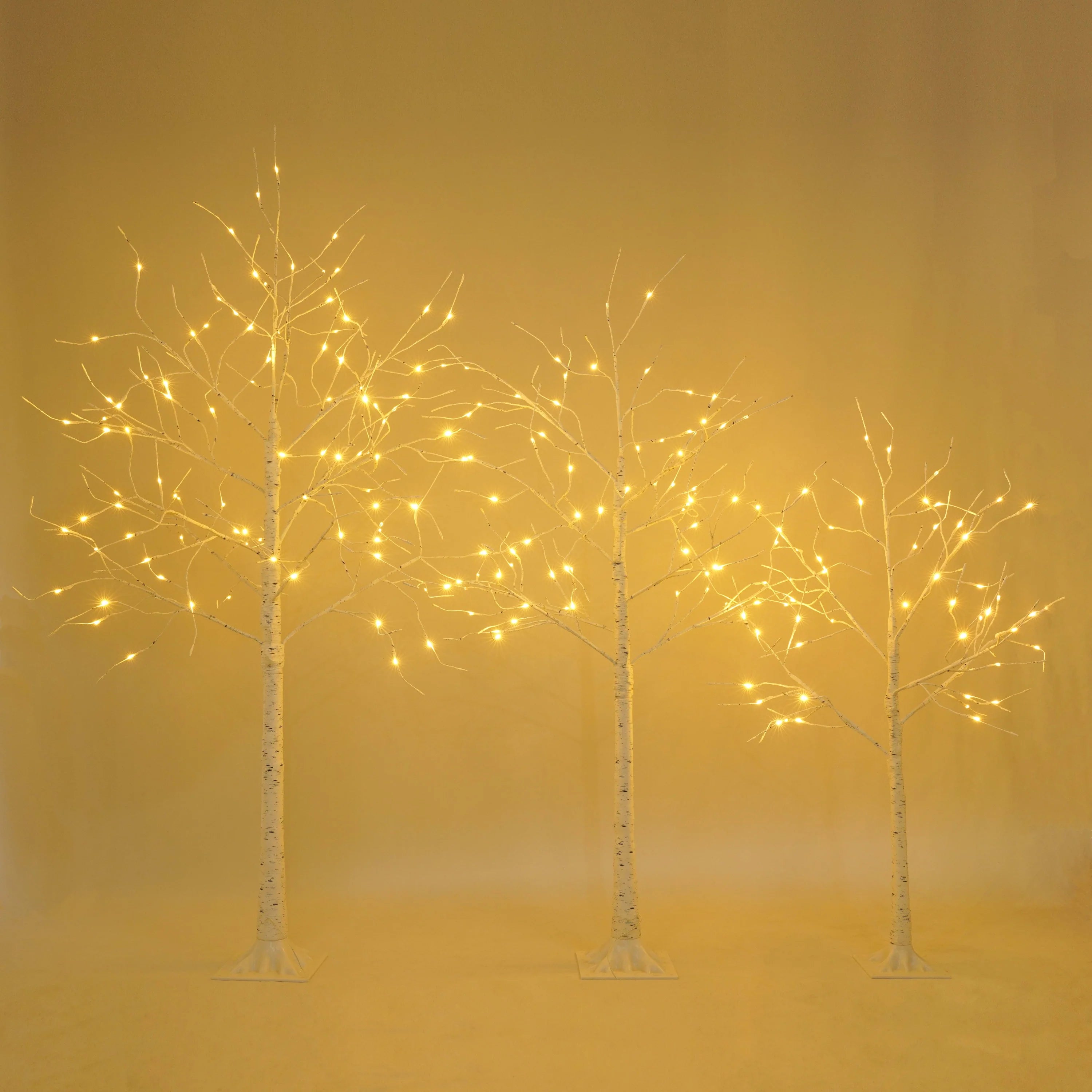 AECOJOY Set of Lighted Birch Tree, 4FT/5FT/6FT LED Artificial Tree with Warm White Lights, Christmas Tree for Decoration