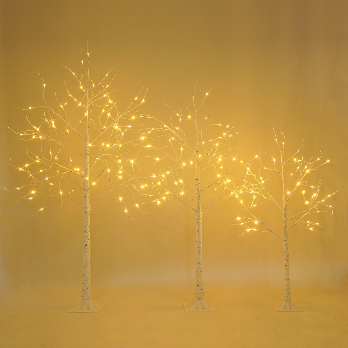 AECOJOY Set of Lighted Birch Tree, 4FT/5FT/6FT LED Artificial Tree with Warm White Lights, Christmas Tree for Decoration