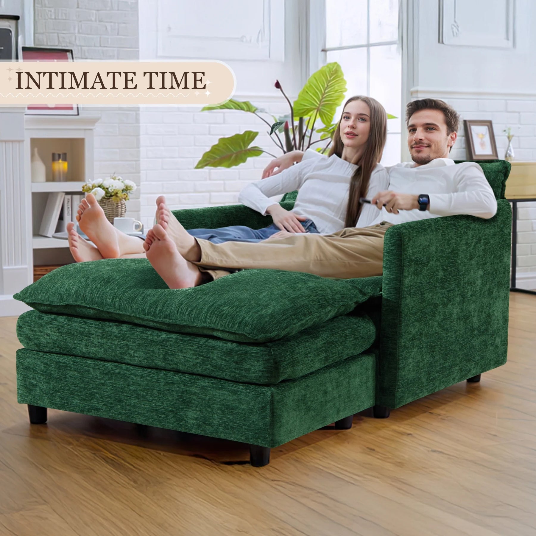 Muumblus Oversized Lounge Chair with Ottoman, Cloud Accent Armchair for Living Room, Beige Chenille