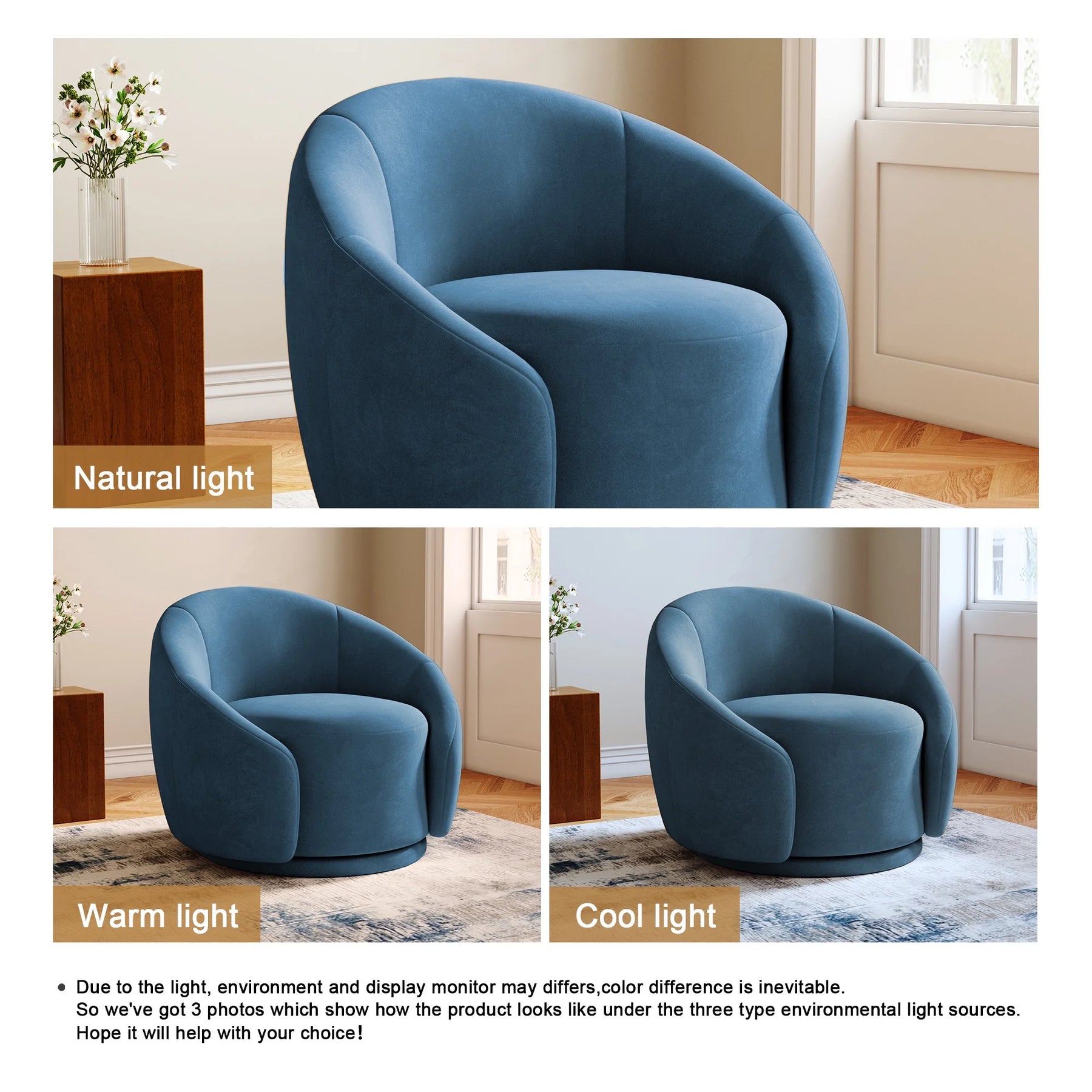360 Swivel Accent Chair for Living Room, Boucle Barrel Armchair Single Sofa Chair Reading Chair, Sage Green