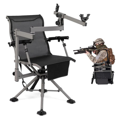 360° Swivel Hunting Chair with Adjustable Equipment Rest & Armrests, Folding All-Terrain Deer Blind Chair for Outdoor Camping, 330LBS Capacity