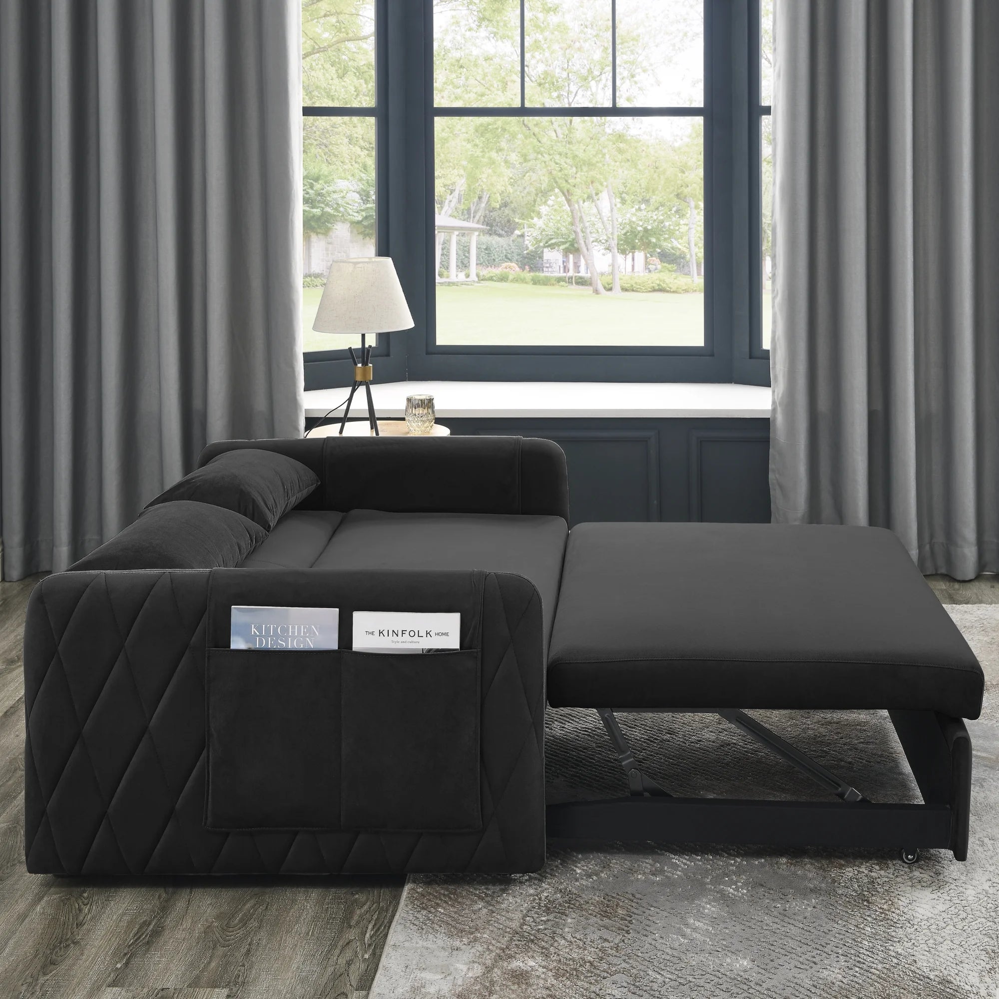 Convertible Sofa Bed, 3 in 1 Sleeper Sofa with 2 Pillows and Adjustable Backrest for Living Room Office, Black
