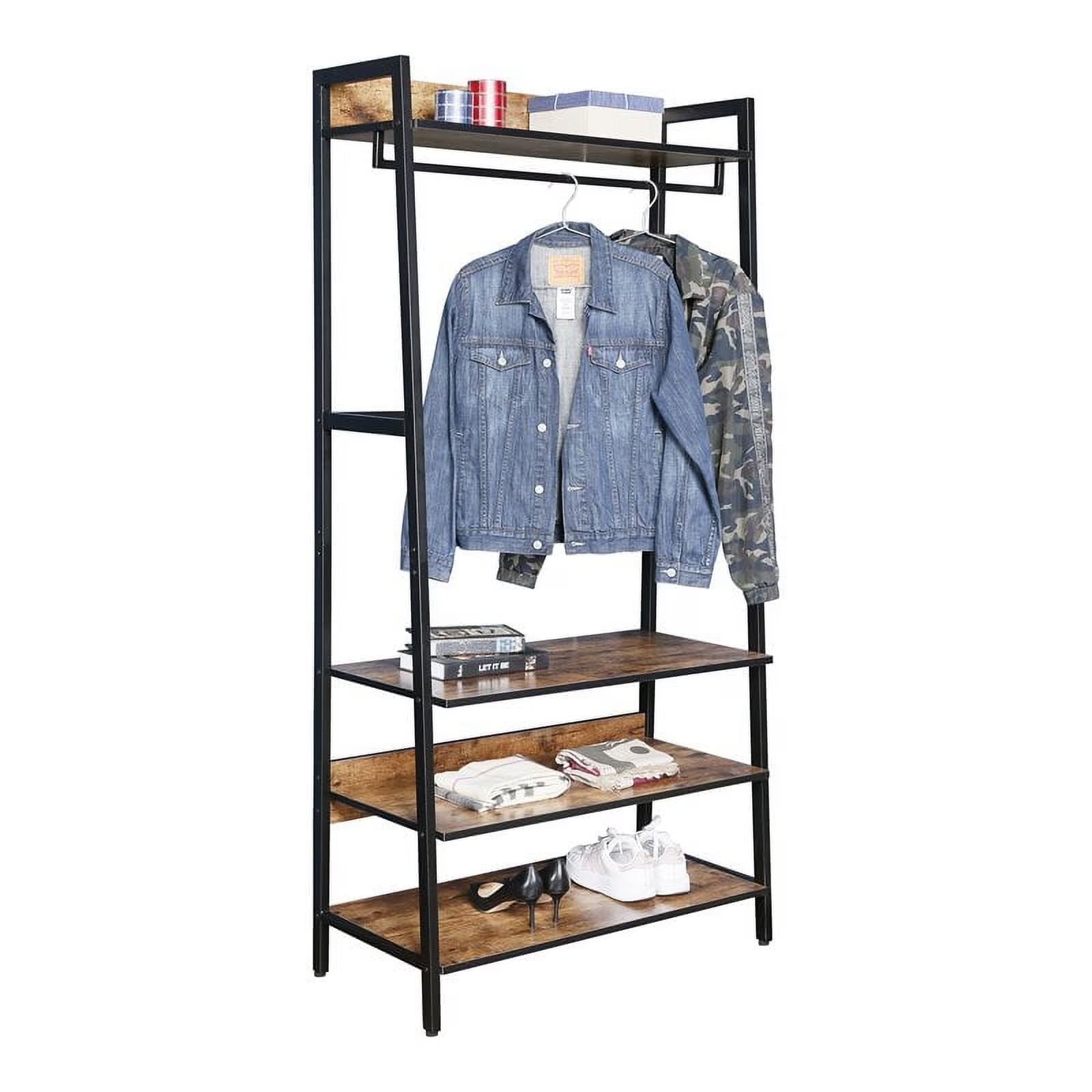 JJS 33" Entryway Coat Rack, Industrial Rustic Hall Tree Shoe Bench with Storage Drawers and Shelf for Hallway, Wood Look Accent Furniture with Metal Frame, Rustic Brown