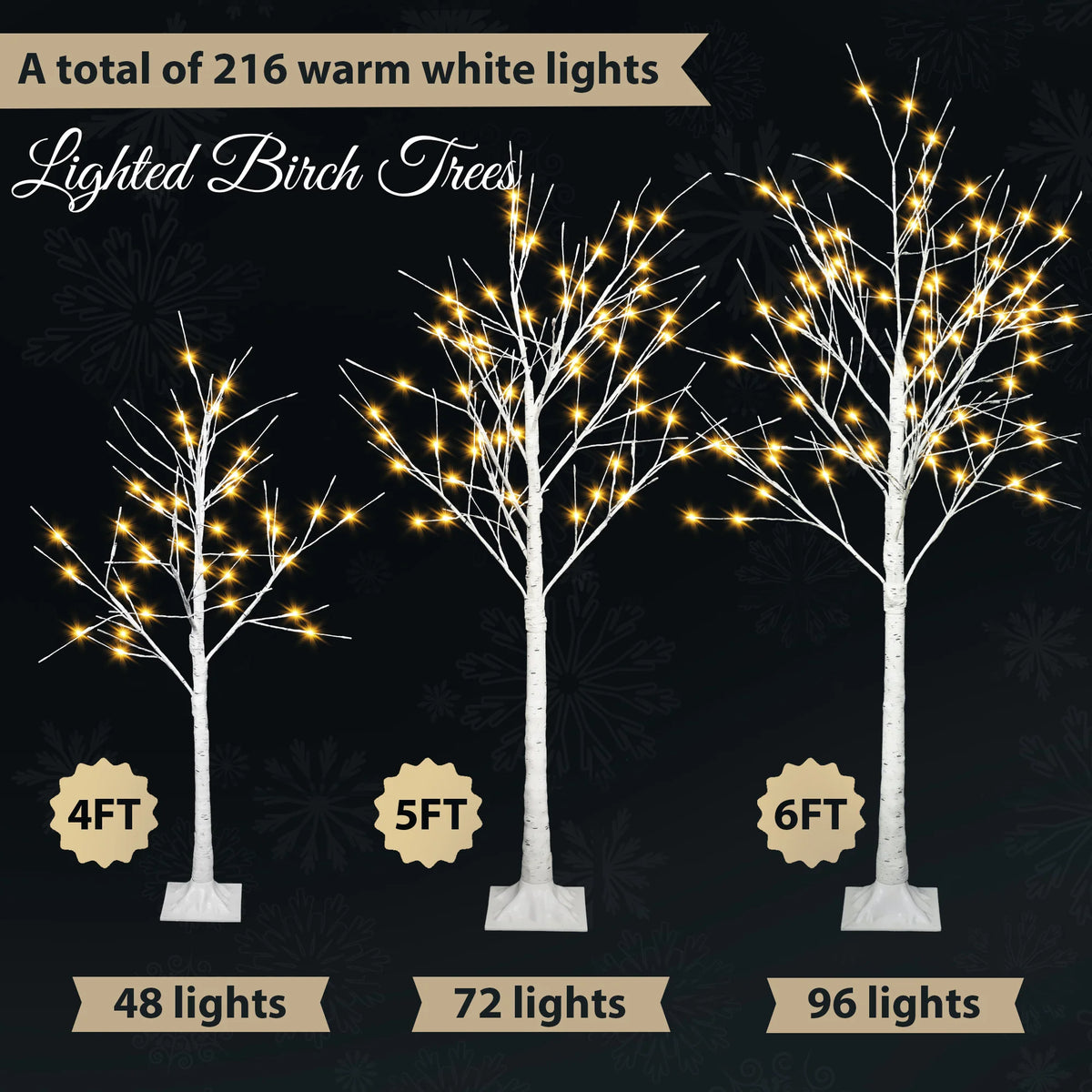 AECOJOY Set of Lighted Birch Tree, 4FT/5FT/6FT LED Artificial Tree with Warm White Lights, Christmas Tree for Decoration