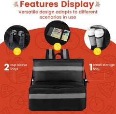 Large Insulated Food Delivery Bag, Expandable Cooler Backpack for Doordash Uber Eats, Reflective Strip Cup Holders, Reusable Pizza Carrier with Hand Straps, Bike Motorcycle Use