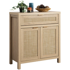 Nopurs Rattan Sideboard Buffet Cabinet, Boho Storage Cabinet Buffet Table with Doors and Drawer, Coffee Bar Cabinet for Kitchen Entryway Living Dining Room, Light Oak