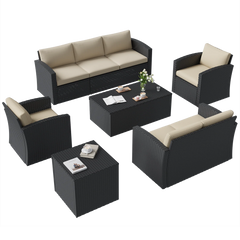 AECOJOY 7 PCS Outdoor Patio Furniture Sets with 2 Storage Boxes, Black & Beige