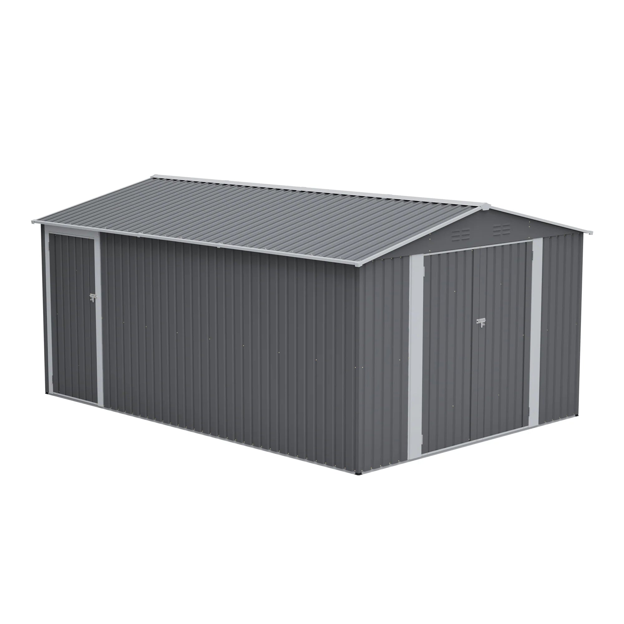 AECOJOY 10x14 FT Outdoor Metal Storage Shed, Large Garden Shed Tool Shed with 3 Lockable Doors & Side Door