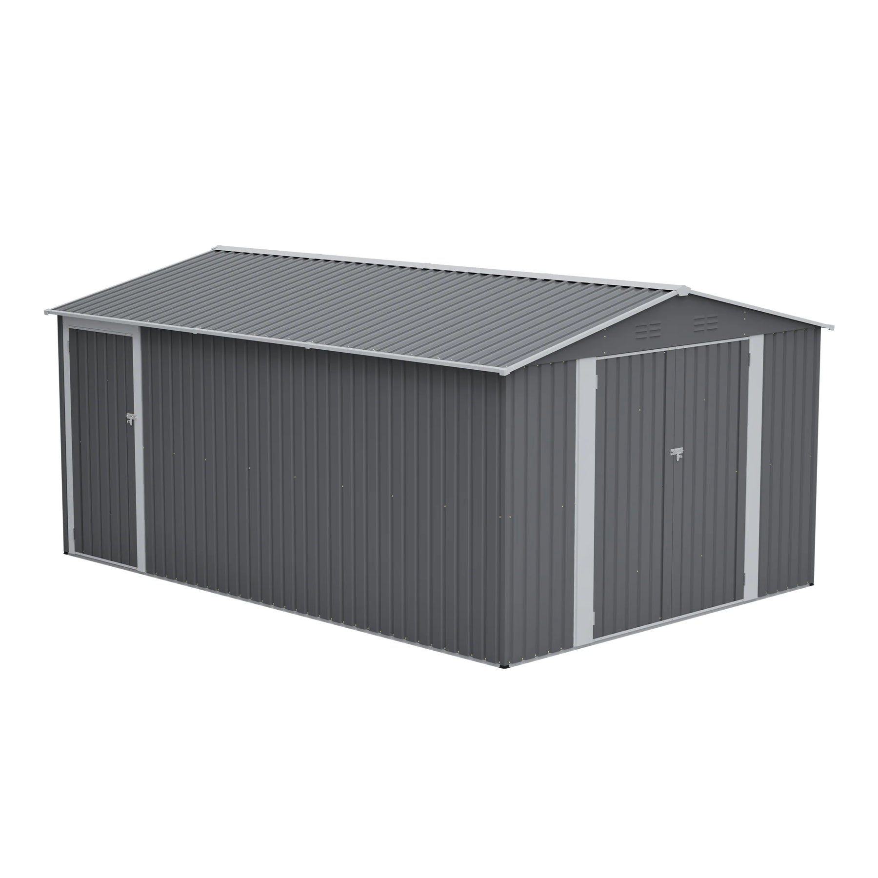 AECOJOY 10x14 FT Outdoor Metal Storage Shed, Large Garden Shed Tool Shed with 3 Lockable Doors & Side Door