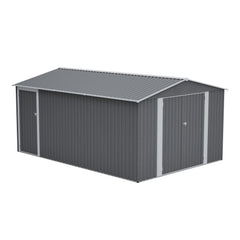 AECOJOY 10x14 FT Outdoor Metal Storage Shed, Large Garden Shed Tool Shed with 3 Lockable Doors & Side Door