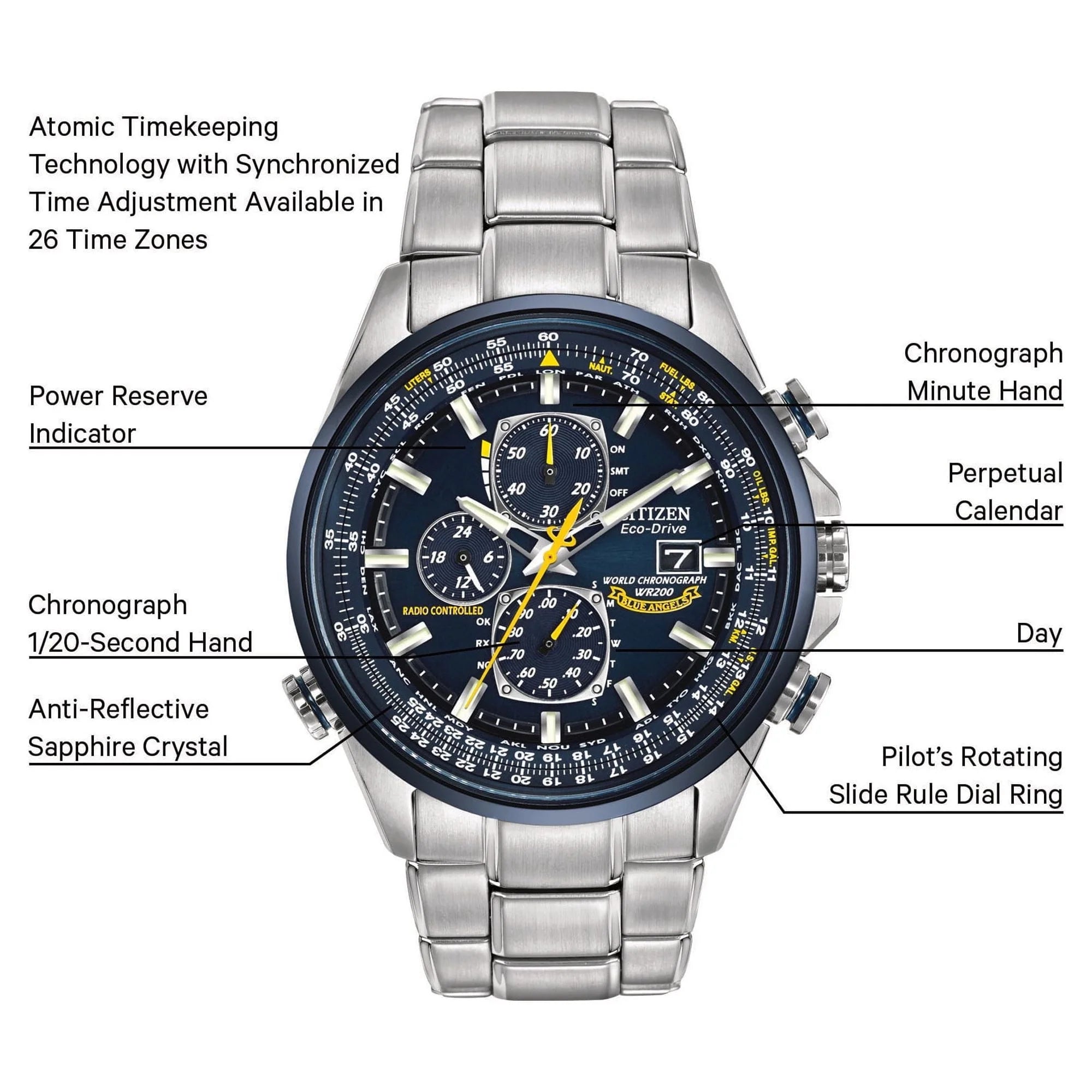 Citizen Men'S Eco Drive Blue Angels World Chronograph AT Watch AT8020, 54 L