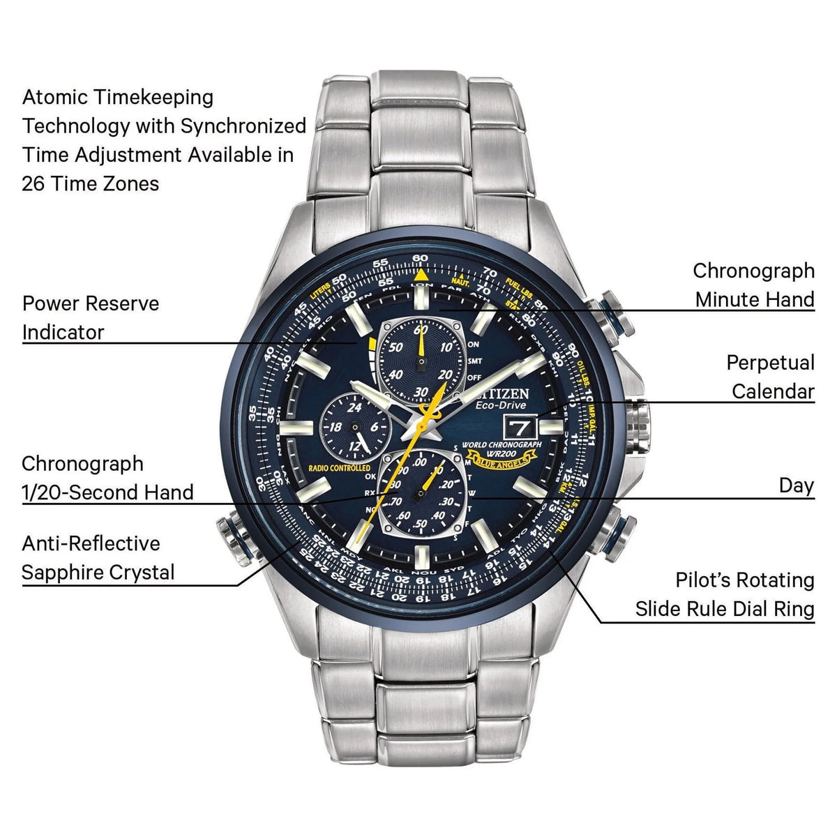 Citizen Men'S Eco Drive Blue Angels World Chronograph AT Watch AT8020, 54 L