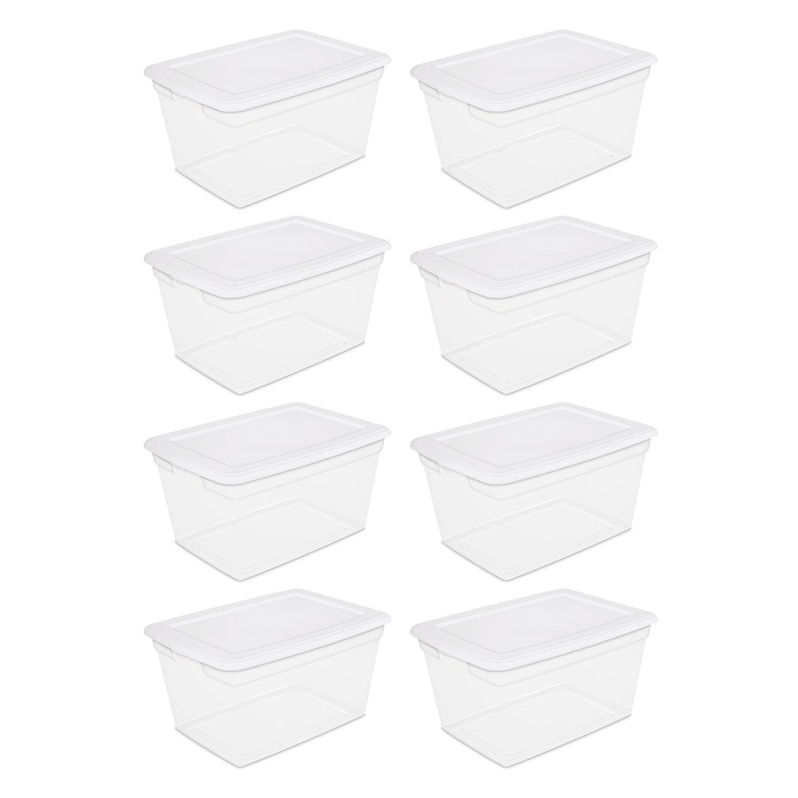 Sterilite Plastic Tote Box 58 qt Clear Stackable Container Storage with Lid Set of 8