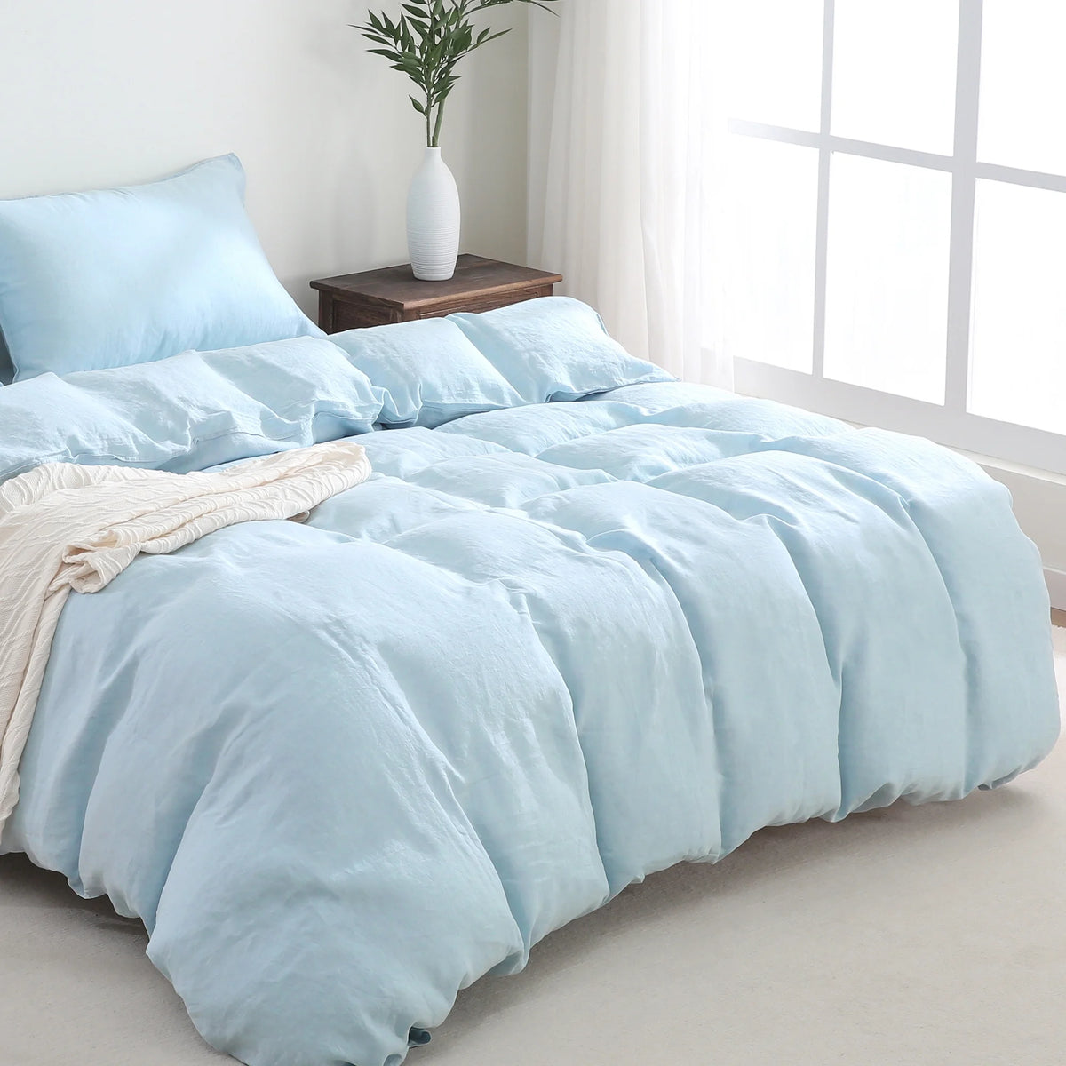 100% Pure Linen Duvet Cover with Button Closure and Corner Ties Soft & Breathable - Natural Full/Queen